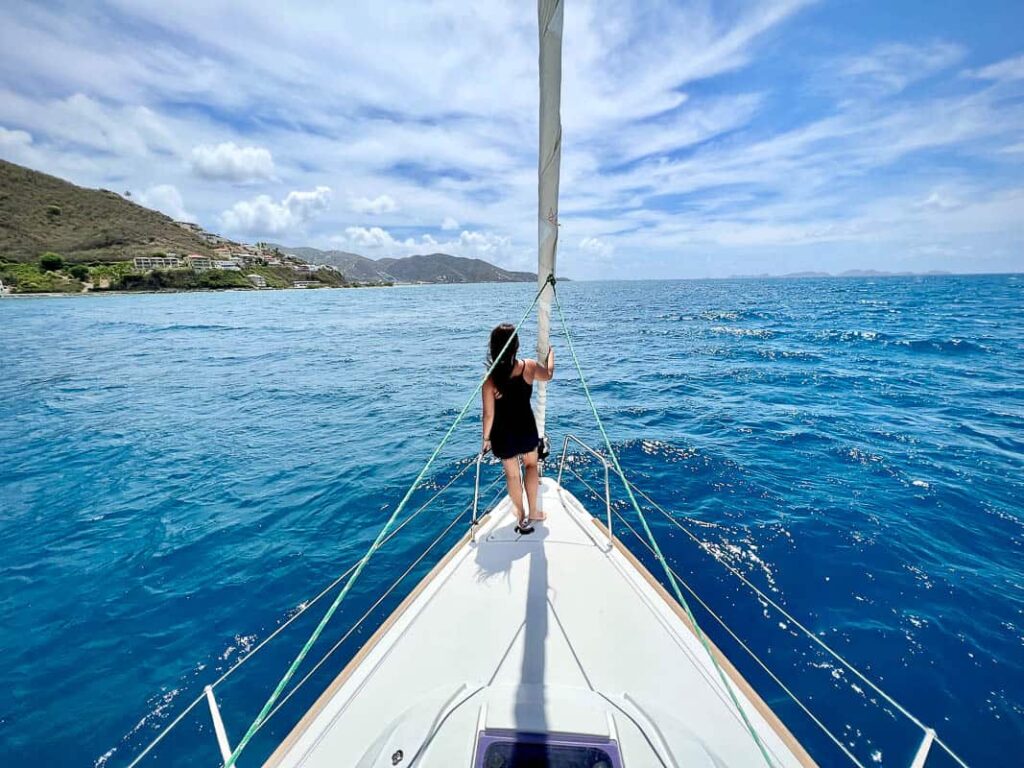 Catherine on an amazing sailboat charter experience with blue waters