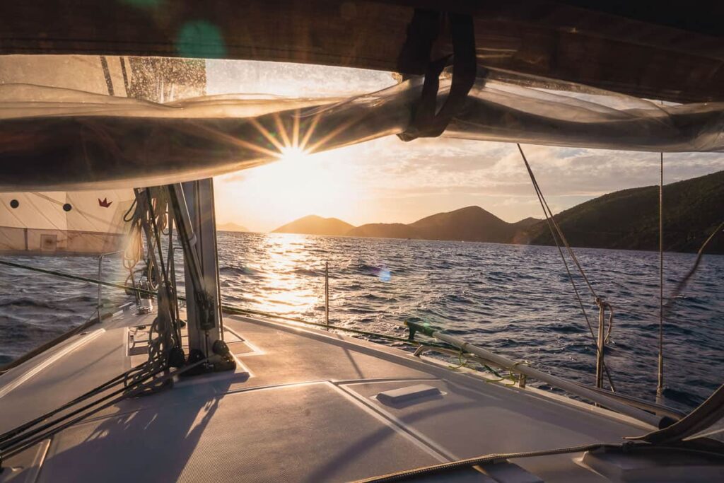 sunset on sailboat head