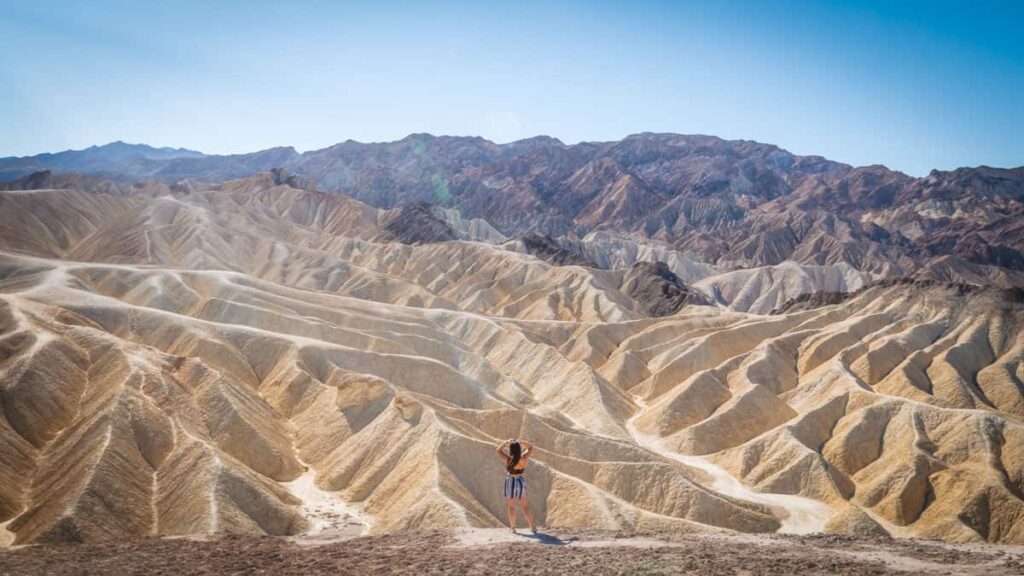 day trip nomad in the badlands of Zabriskie Point in a one day in Death Valley National Park itinerary