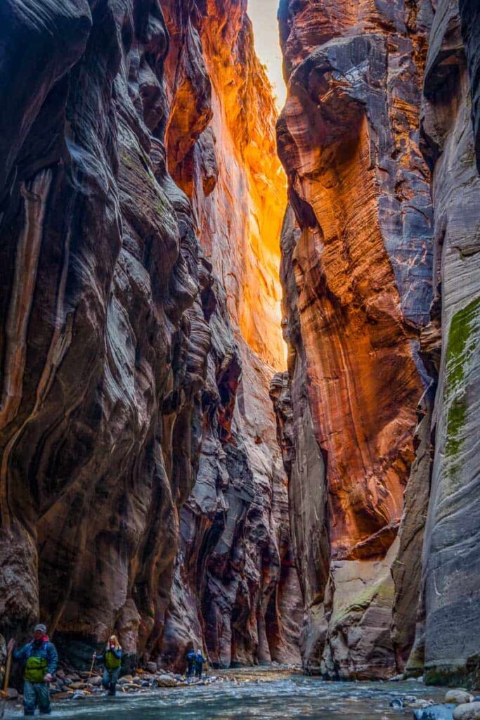 Wading through the colorful canyons of the narrows, one of the best things to do in Zion National Park