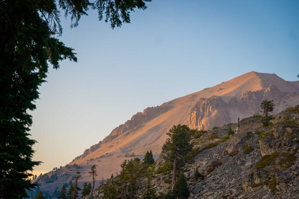 lassen peak golden during the sunset