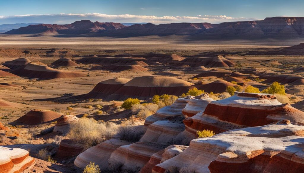 the badlands in the peak of a sunny day in Petrified Forest National Park