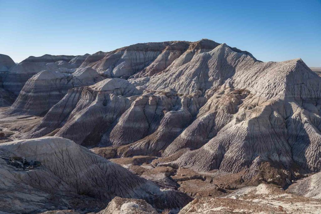 the layered colors of the blue mesa in petrified forest national park