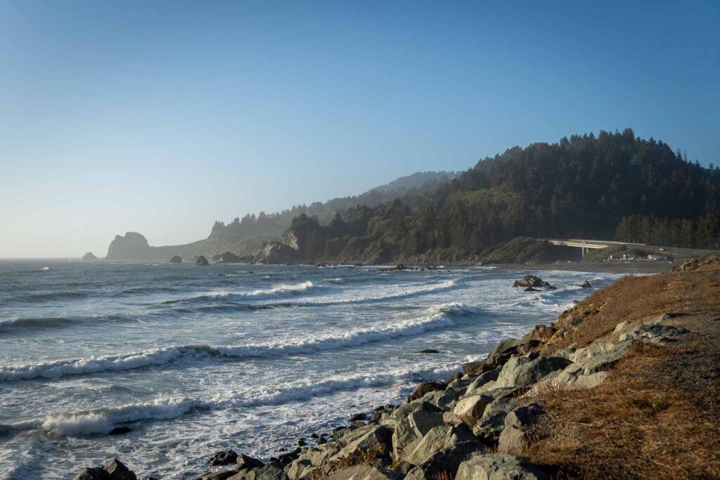 View of the Pacific Ocean from the coastline near crascent city and Redwoods National Park