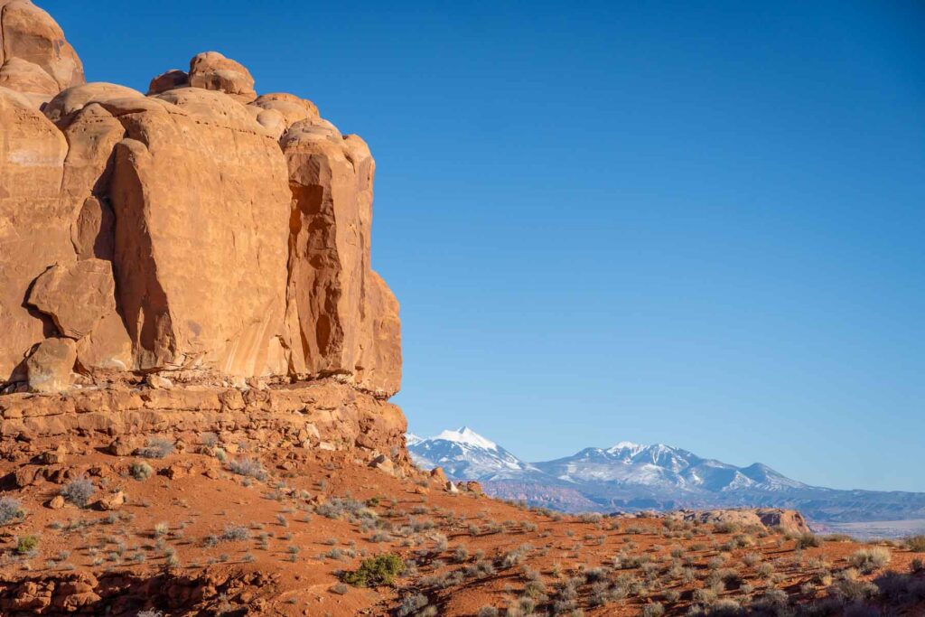 the la sal mountains framed by the arches monoliths