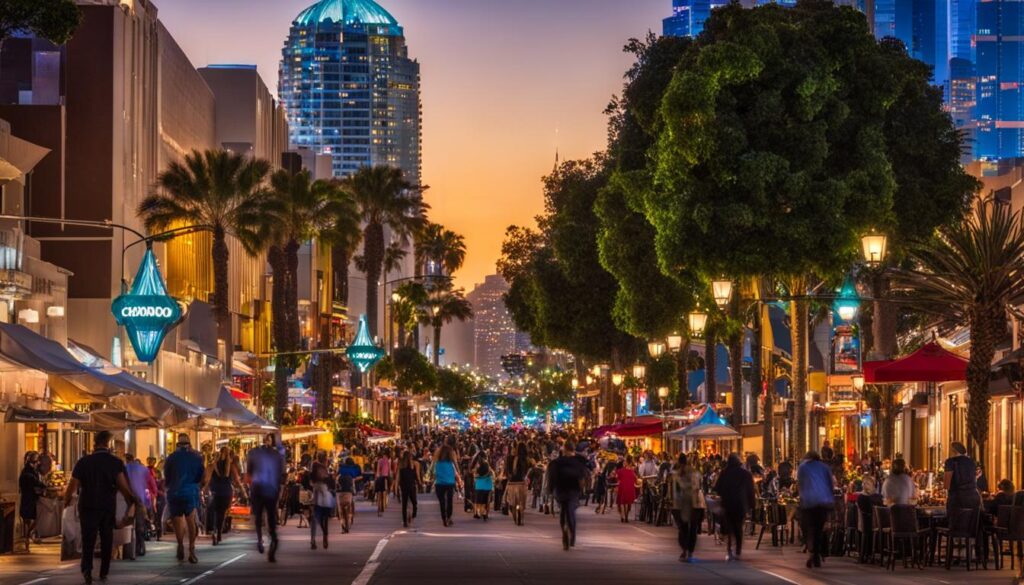 Sunset in Downtown at one of the best time to visit San Diego for the weather