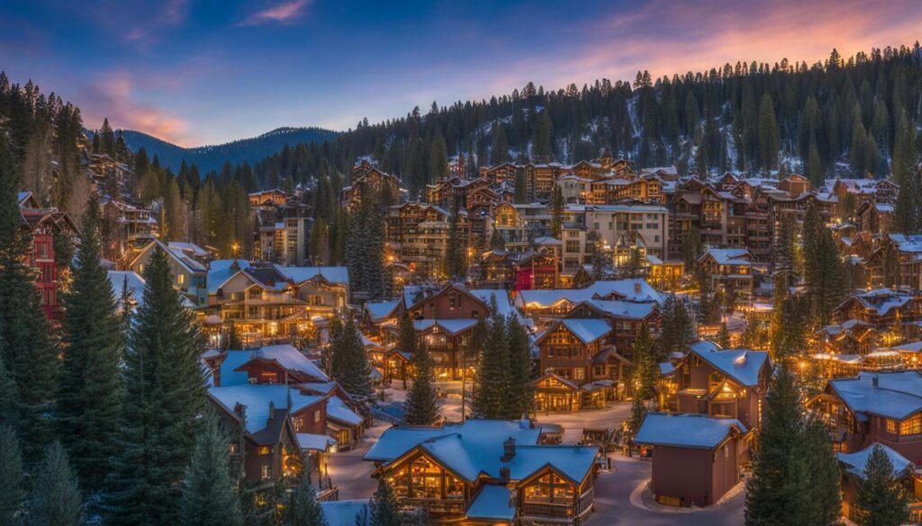 Heavenly Gondola and Heavenly Village at dusk in winter