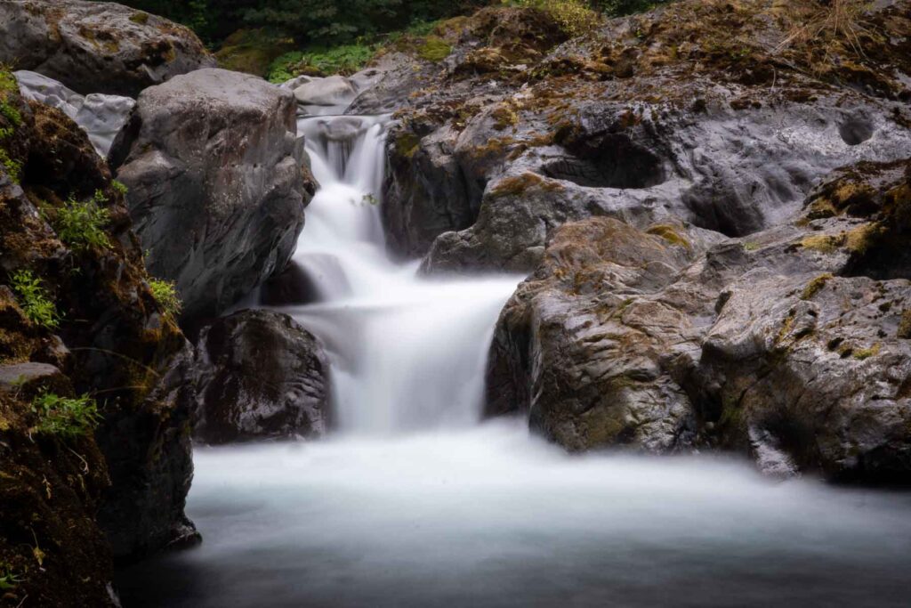long exposure of a waterfall in sol duc valley