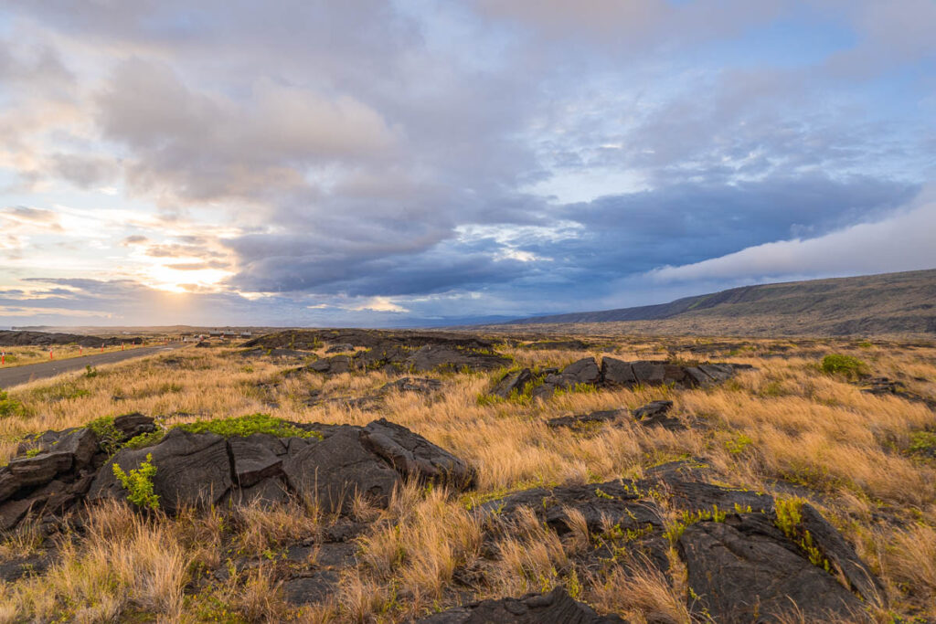 the sunset landscape on a hiking trail on a one day in volcano national park itinerary
