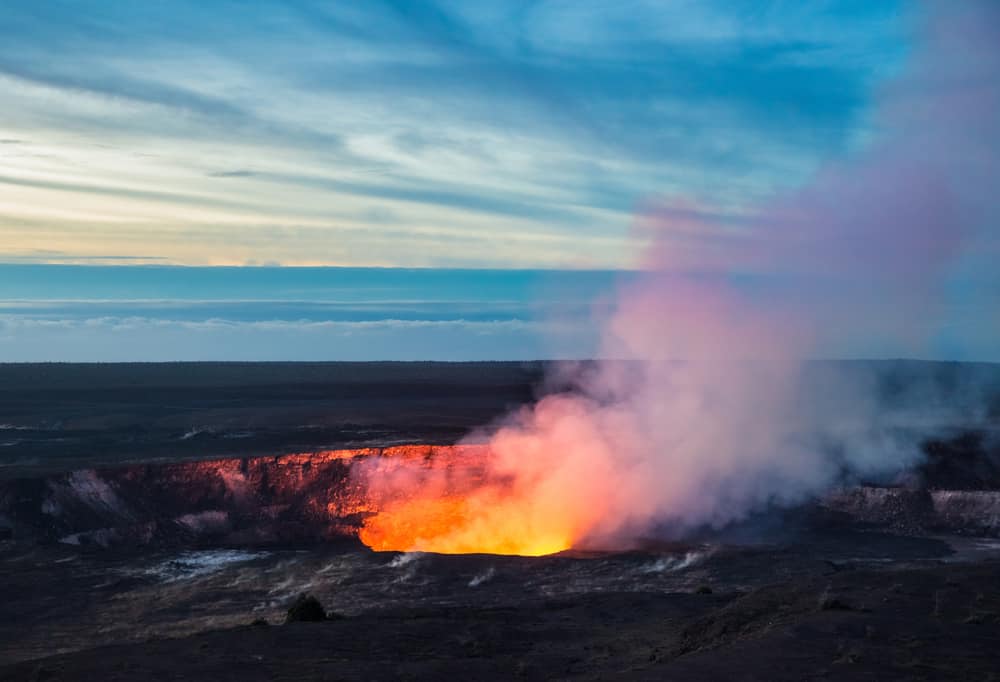 Fire and steam erupting from Kilauea Crater (Pu'u O'o crater), H