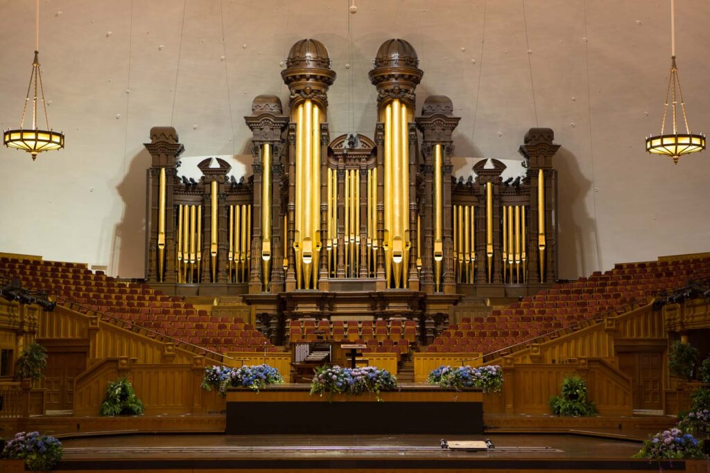 Church organ pipes and the Interior of the Mormon Tabernacle Temple Square, Salt Lake City, Utah