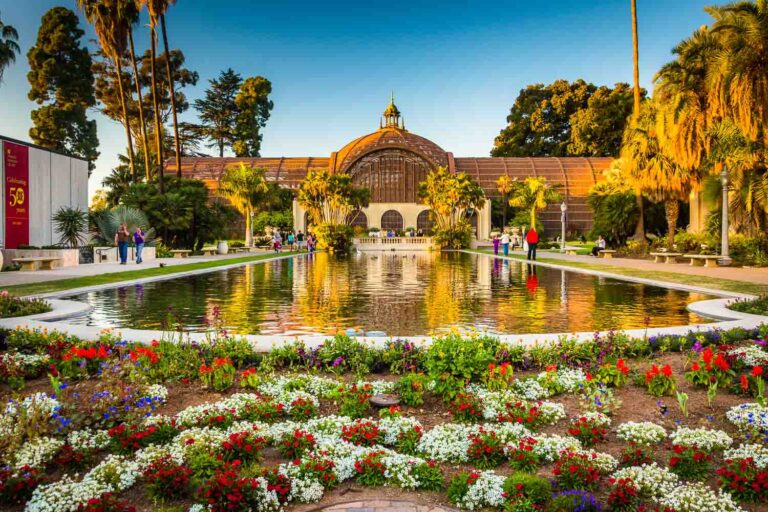 The Botanical Building and the Lily Pond, in Balboa Park, San Diego, California.