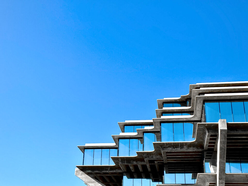 A creative shot of the library of UC San Diego