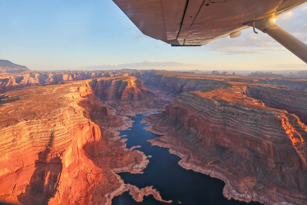 Magnificent lake Powell on a sunset photographed from the plane.