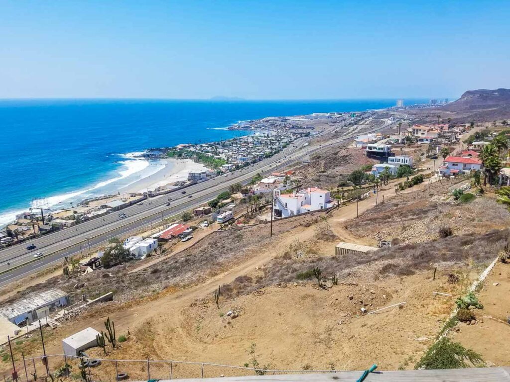 View of Popotla, Baja Studios and Mexican highway 1, Baja California, Mexico.