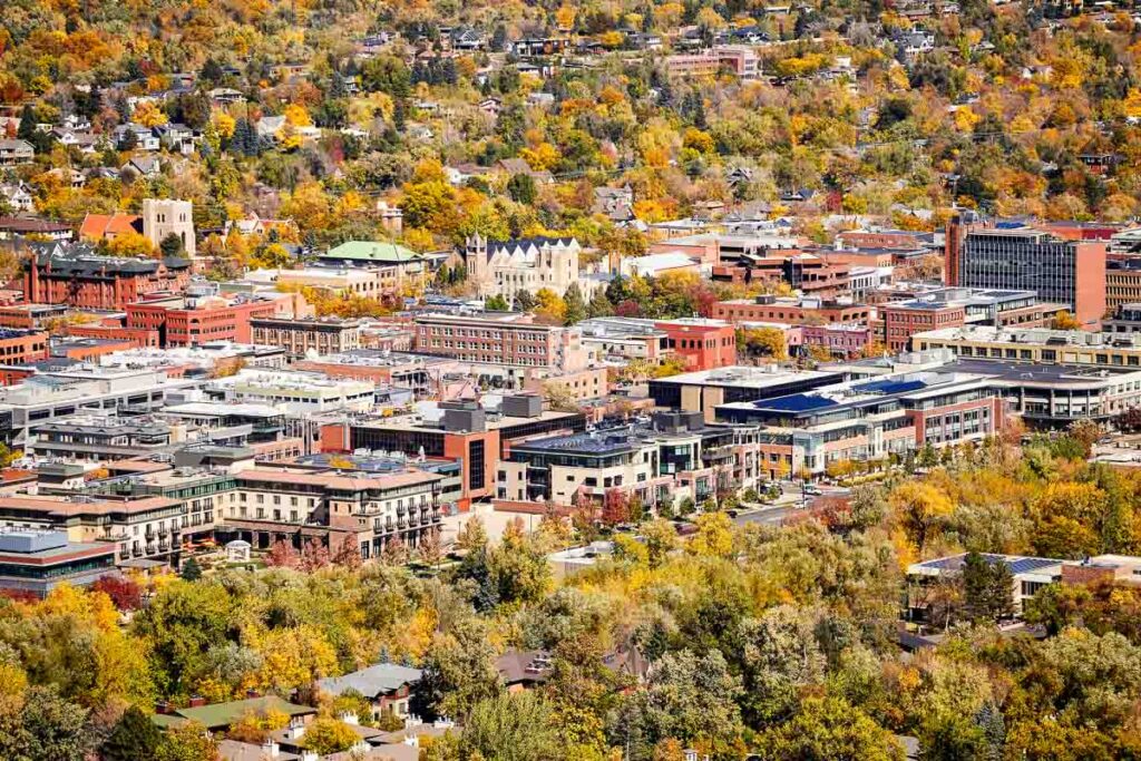 Aerial picture of Boulder City in early autumn, a best time to visit Boulder 
