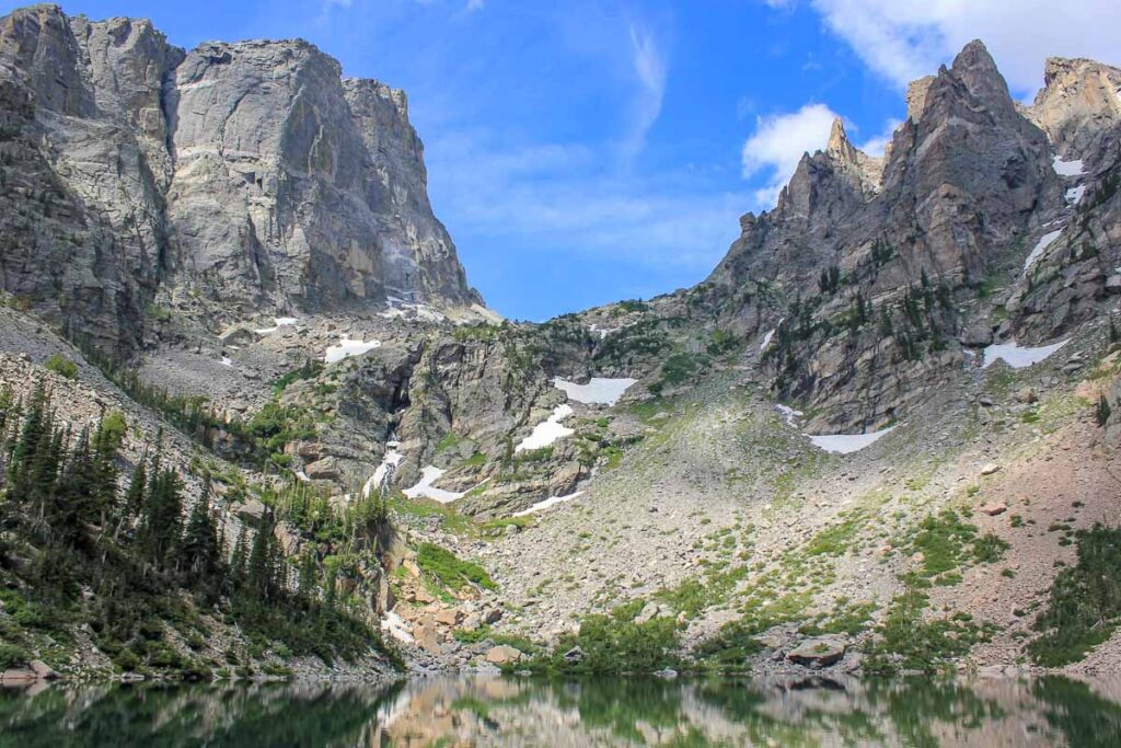 The mountains of Emerald Lake on a sunny day