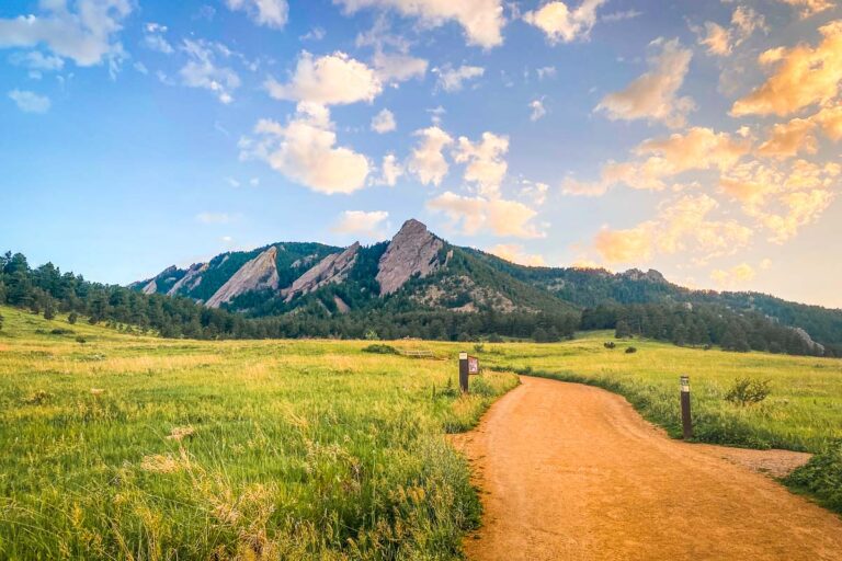 The flatirons during the sunset on a day trip to Boulder hiking itinerary