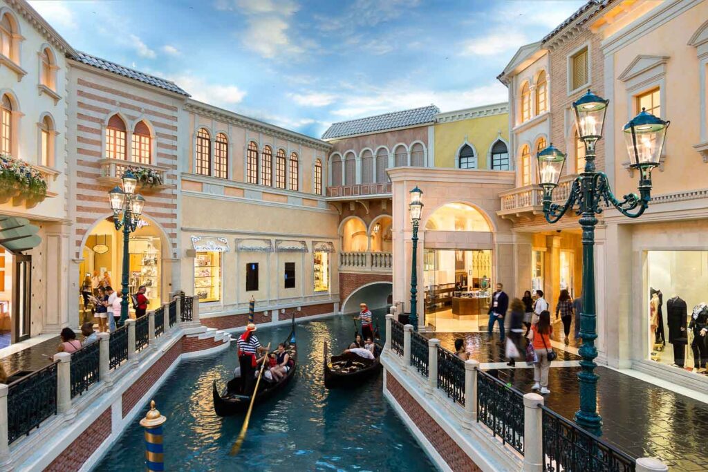 Taking a gondola ride on a one day in Las Vegas itinerary at The Venetian Hotel