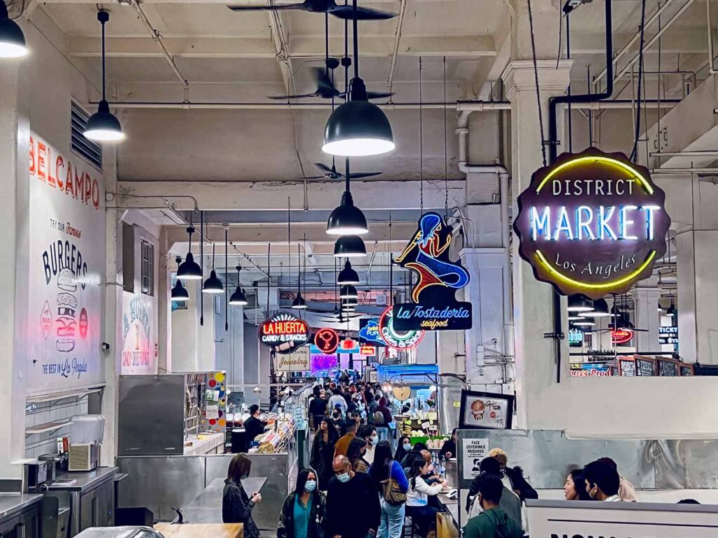the many food stalls in the Grand Central Market in downtown LA