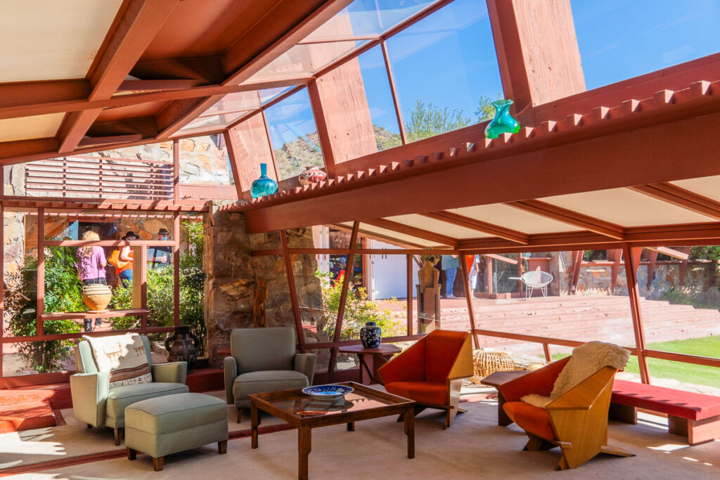 The geometric interior of Phoenix Taliesin West of Frnank Lloyd Wright