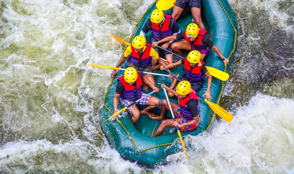 close up of white water rafting down the clean river