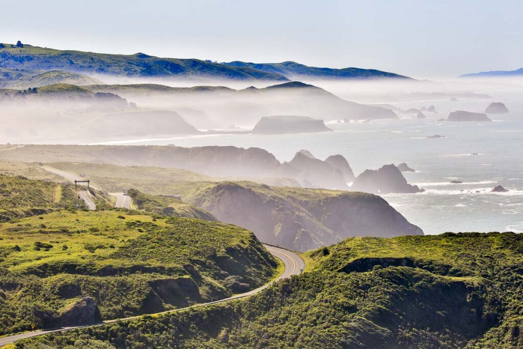 Sonoma Bodega Bay coastline on a foggy day