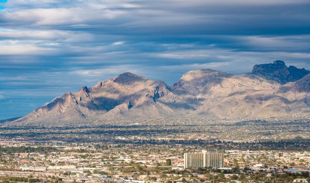 Downtown Tucson in Arizona with Santa Catalina mountains
