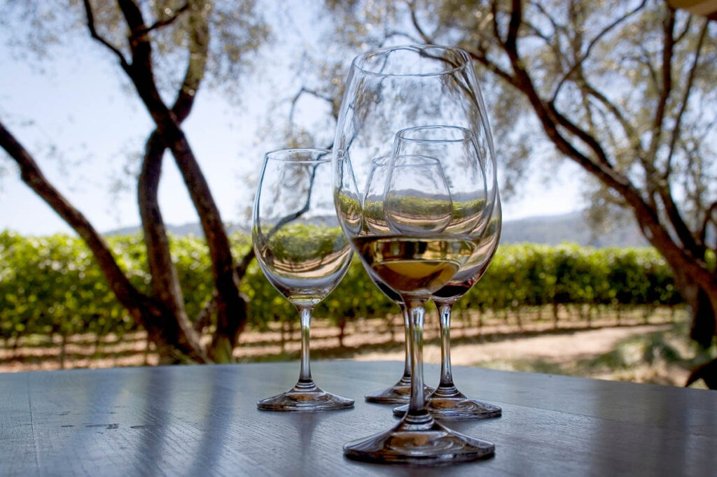 Wine glass overlooking Napa and Sonoma valley