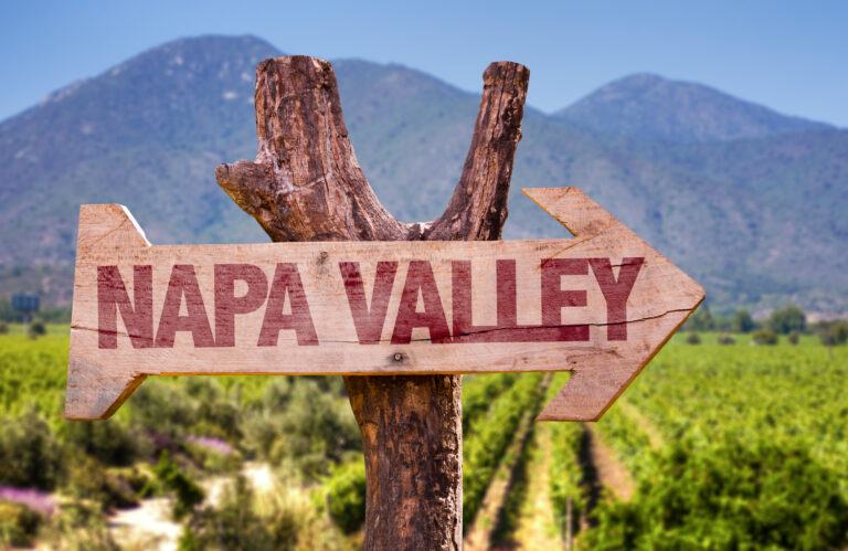 Napa Valley Sign in California in front of vineyards