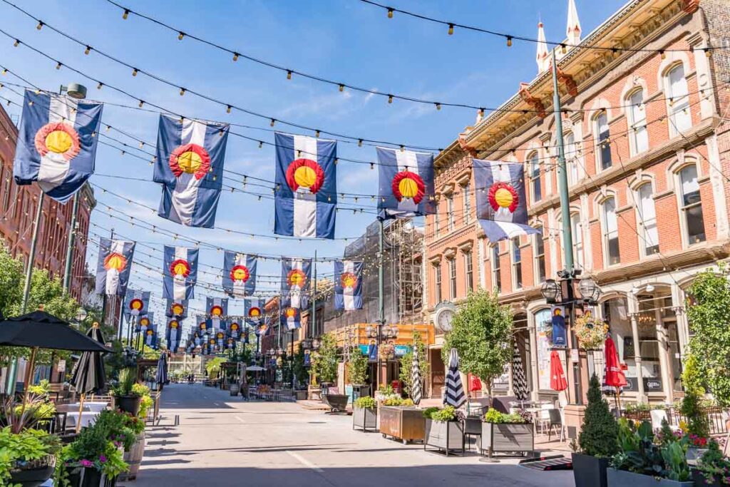 Shops and restaurants line the historic preservation district of Larimer Square on a downtown Denver day trip itinerary