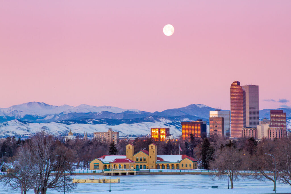 A view of downtown Denver before sunrise.