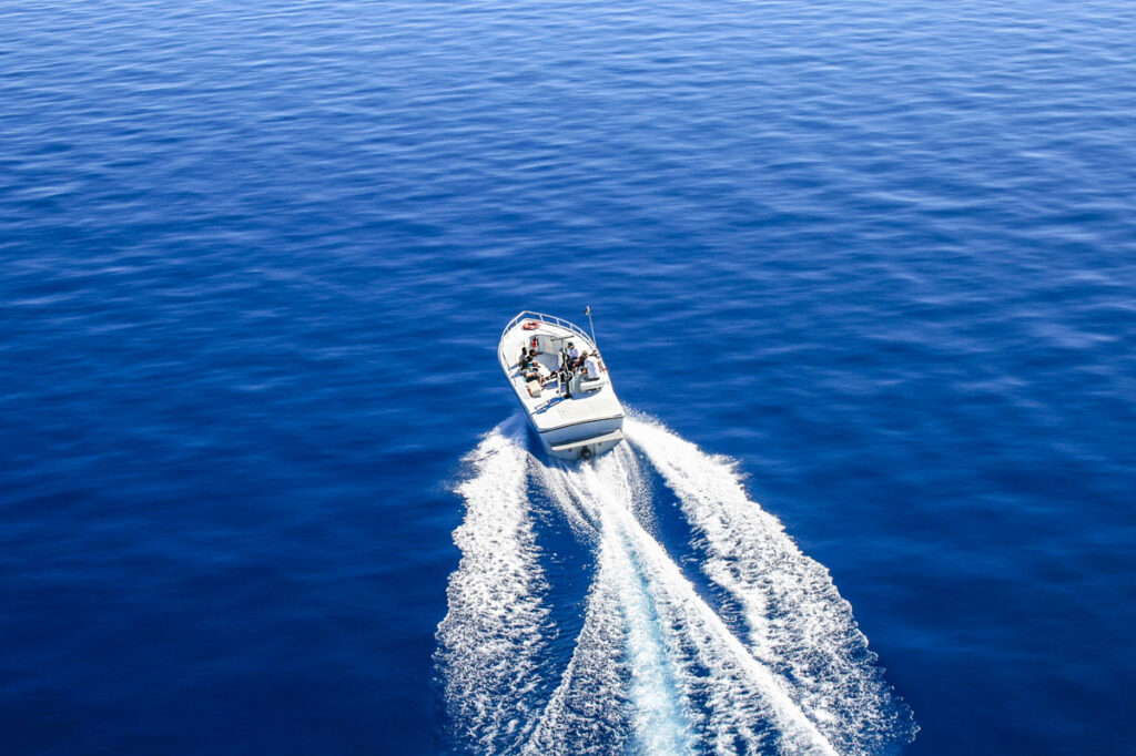 Lake Motorboat on bluw waters