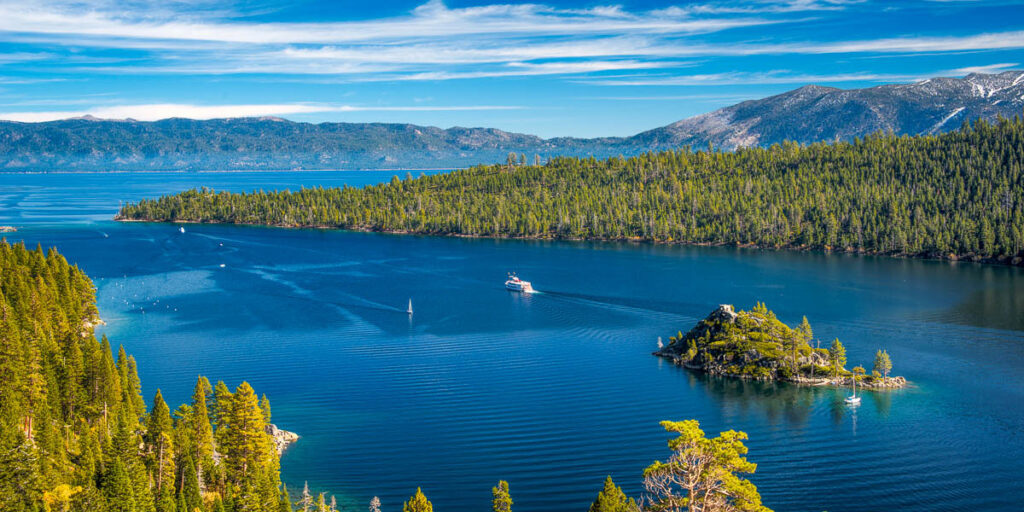 Lake Tahoe Boat on Water in Emerald Bay