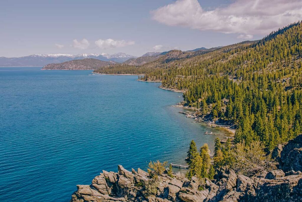 View to the picturesque Lake Tahoe in spring. Beautiful landscape on sunny day