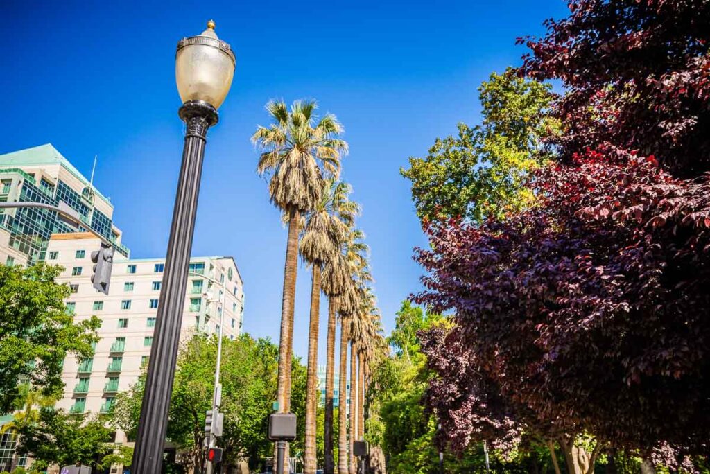 sacramento california city skyline and street views in Midtown