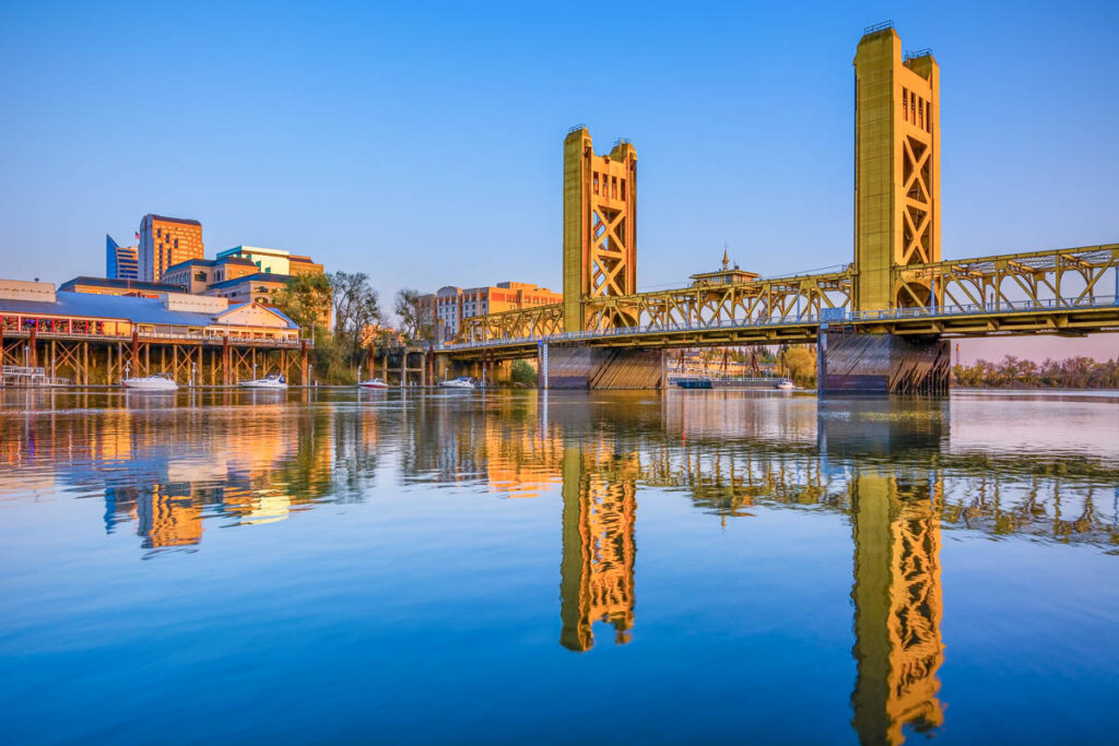 Sacramento Yellow Bridge on a calm waterfront