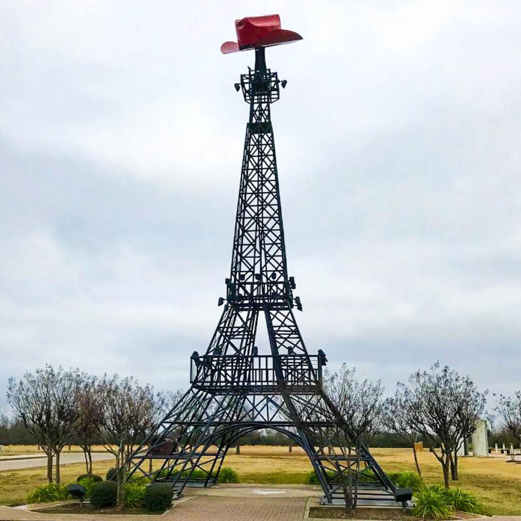 Paris Texas Eiffel Tower on a cloudy day