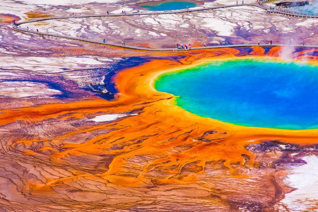 Grand Prismatic Spring Overlook, which is only open in summer, the best time to visit Yellowstone National Park