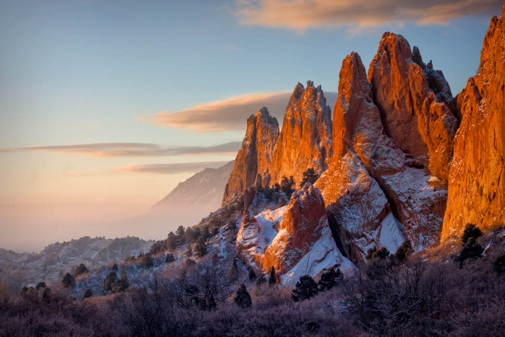 Garden of the Gods during the Sunset, one of the most beautiful places in Colorado