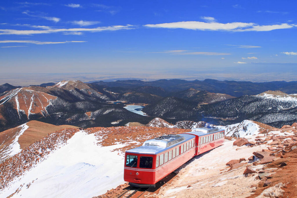 Colorado Springs Pikes Peak Train with a snowy background
