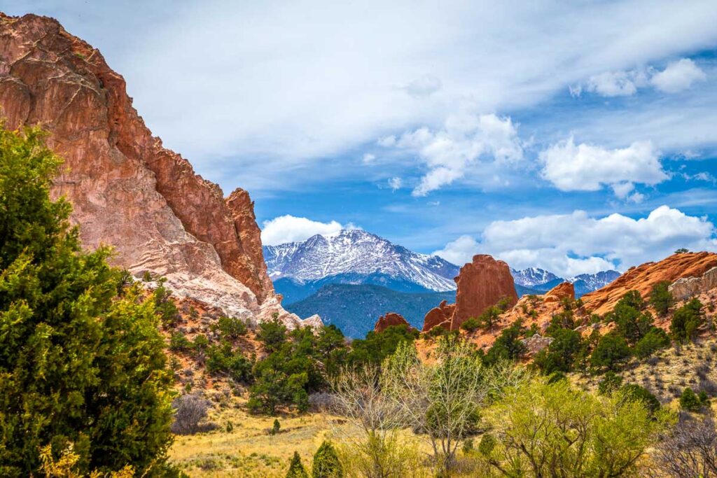 A natural red, corral rock formations in Garden of the Gods