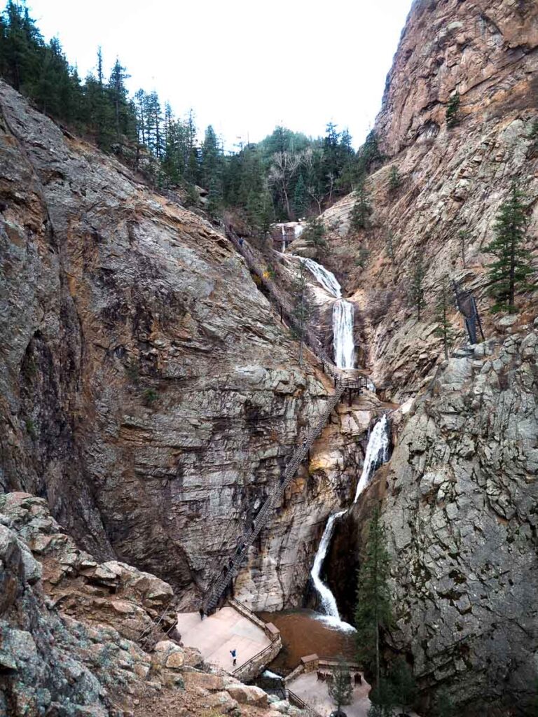 Seven Falls cascading into a canyonn on a Colorado Springs day trip