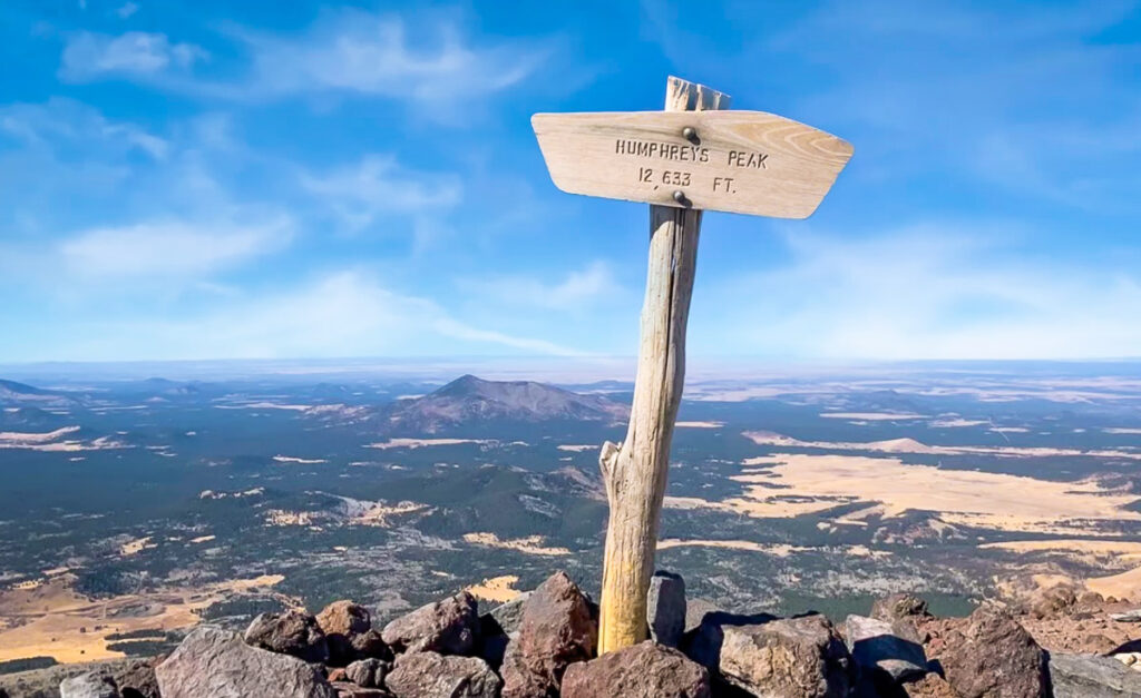 Sign at the summit of Humphreys Peak Hike