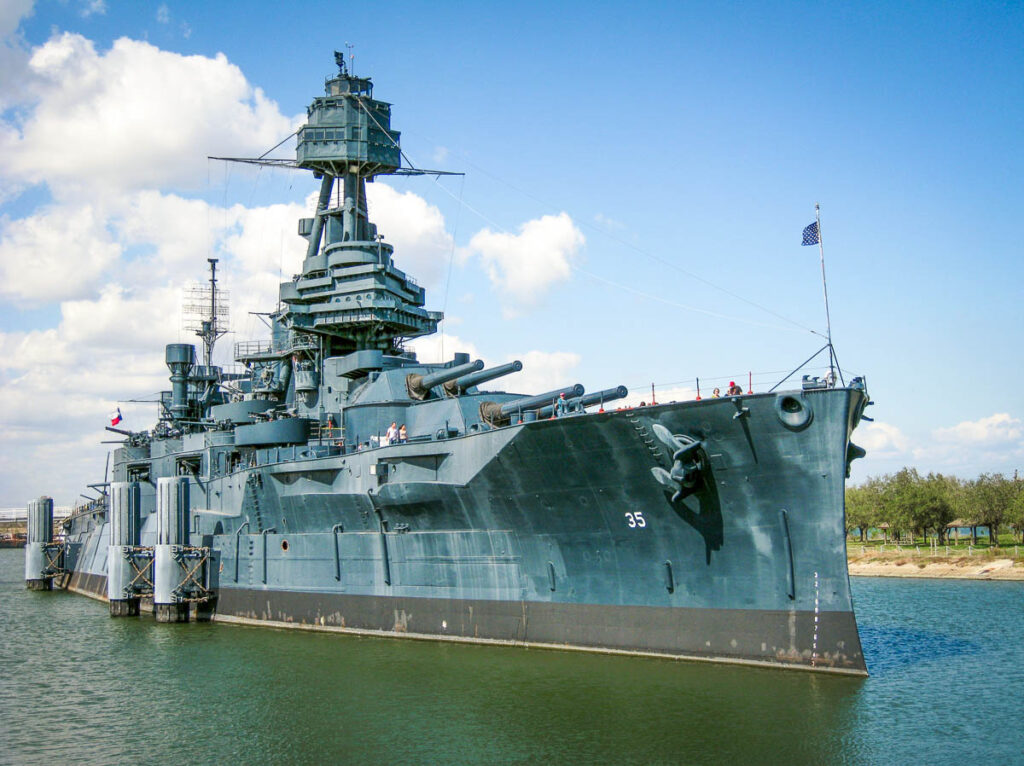 Texas San Jacinto Battleground Historic Site on the USS ship in the water