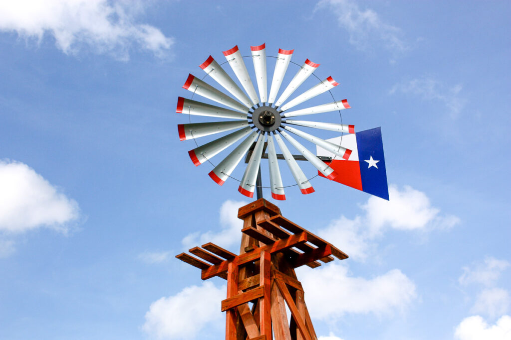 Texas Windmill against a sunny blue sky