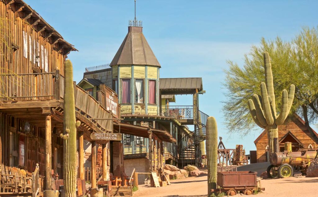 Goldfield Ghost Town near Apache Junction, Arizona. A quiet Goldfield Ghost Town on a sunny day just before the gates open.