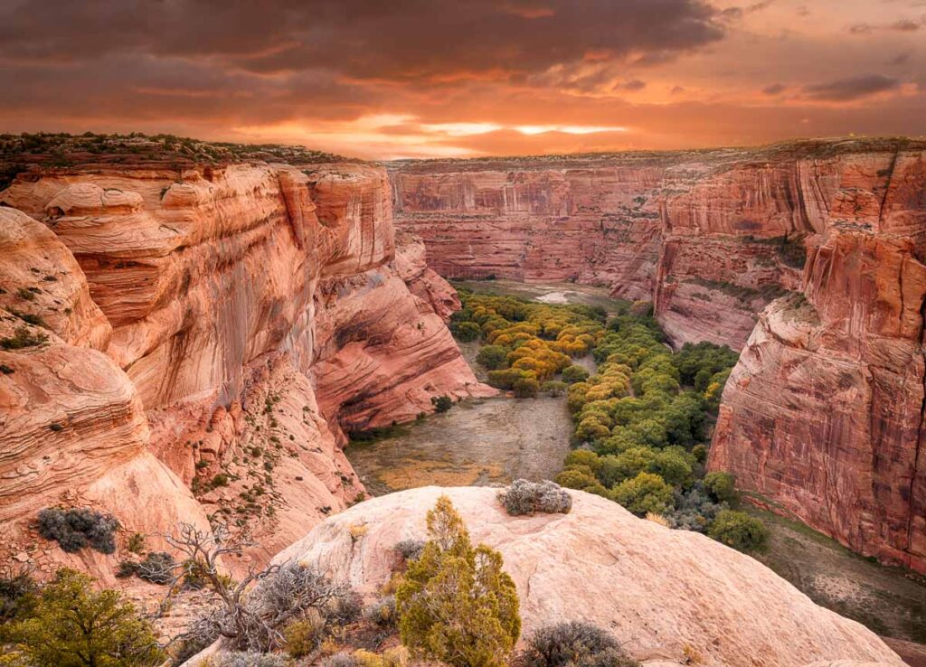 Sunrise at Canyon de Chelly National Monument is located in northern Arizona within the lands of the Navajo Nation.