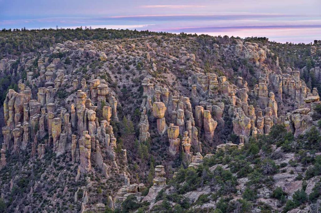 the landscapes of Arizona Chiricahua National Monument right after the sunset