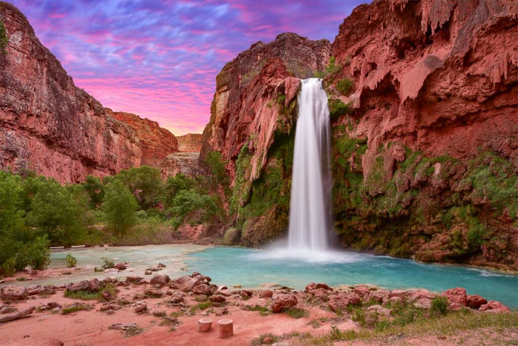The beautiful Havasu Falls in Grand Canyon National Park on Navajo Lands